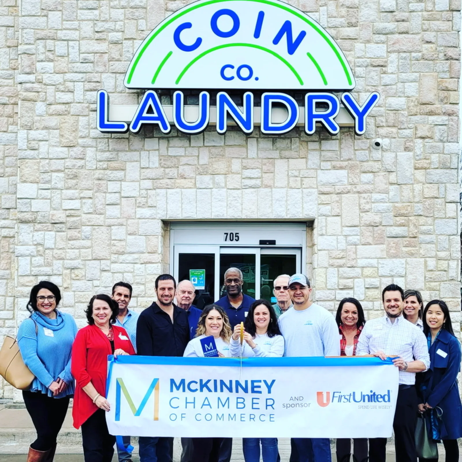 Ribbon cutting celebration at Coin Laundry Co with the McKinney Chamber